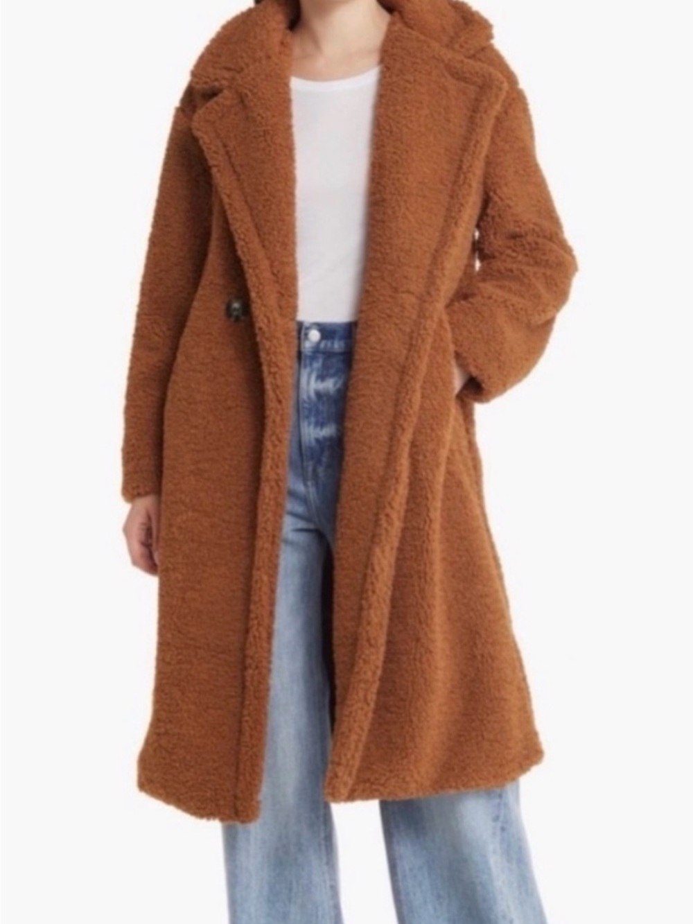APPARIS Teddy Long Coat in Camel Brown